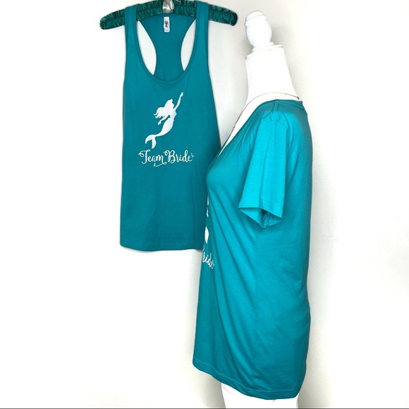 Team Bride Lot Little Mermaid Ariel Tee and Tank Bachelorette Turquoise Large L - Picture 3 of 16